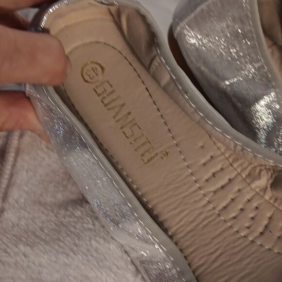 Silver Glitter Flats with Floral Embellishments - Picture 4 of 8
